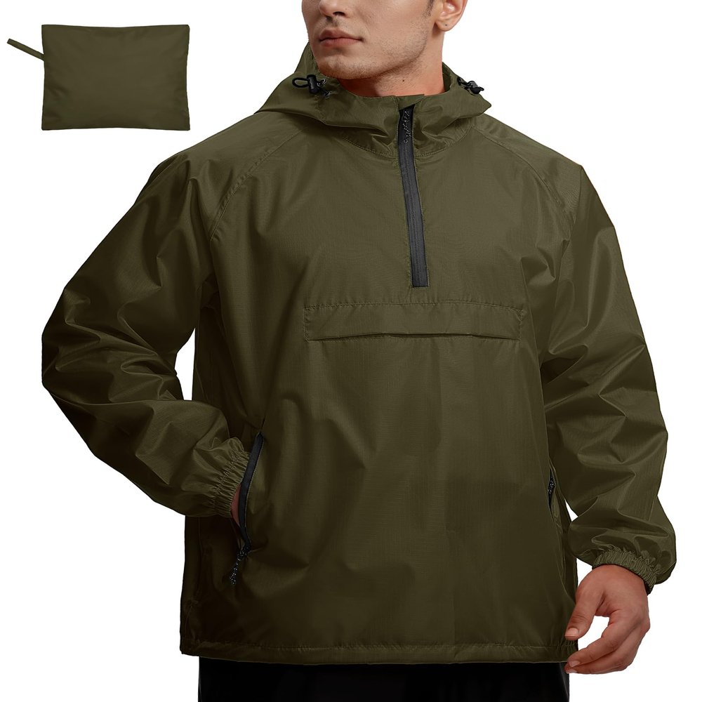 SWISSWELL Men's Rain Jacket Waterproof Lightweight Packable Pullover Windbreaker with Hood for Travel Hiking Golf