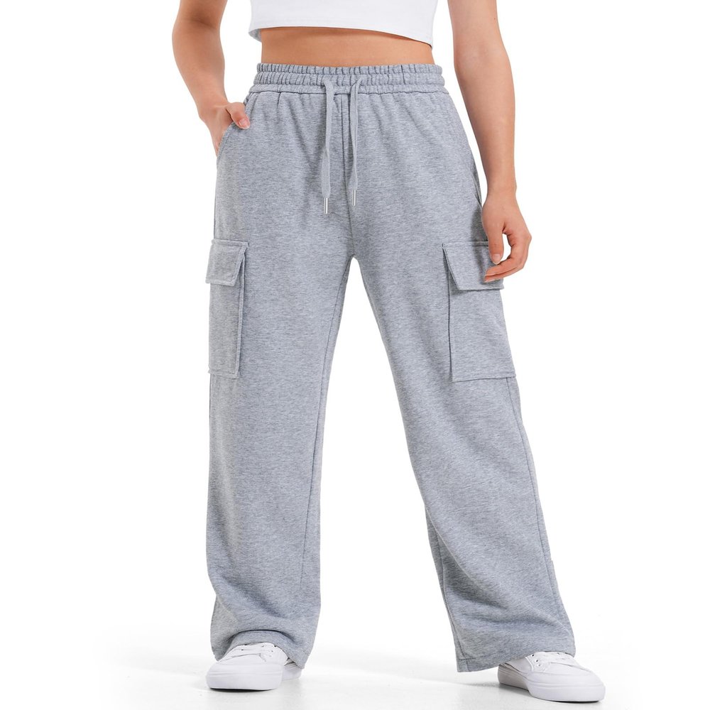 BOOPH Girls Sweatpants Kids Drawstring Wide Leg Cargo Pants for Teen Girls 14-15 Years Gray