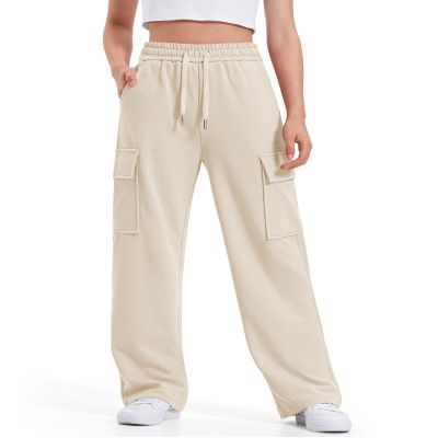 BOOPH Girls Sweatpants Kids Drawstring Wide Leg Cargo Pants for Teen Girls 14-15 Years Beige