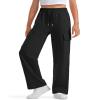 BOOPH Girls Sweatpants Kids Drawstring Cargo Pants Teen Girls Wide Leg Baggy Joggers Pants with Pockets 9-10 Years Black view 2