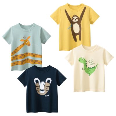 TABNIX Boys' 4-Pack Animals Short Sleeve Crewneck T-Shirts Top Tee 2-7 Years Toddler Boys' Value Pack Cotton T-Shirt