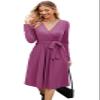 Newshows Womens 2025 Fall Dresses Teacher Church Business Casual Work Outfits Knit Midi Sweater Pockets Belt Dress(Purplish Red, XL) view 1