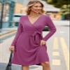 Newshows Womens 2025 Fall Dresses Teacher Church Business Casual Work Outfits Knit Midi Sweater Pockets Belt Dress(Purplish Red, XL) view 2
