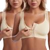 2PC Front Closure Bras for Women Full Coverage No Underwire Adjustable Breathable Everyday Bra Plus Size Push up Bras Beige view 1