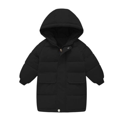 Youth Winter Coat Long Puffer Jacket Kids Boys Girls Heavyweight Down Jacket with Hood Solid Thicken (Black, 4-5 Years)