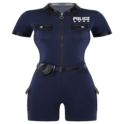Eandarui Dirty Cop Costume for Women Halloween Cosplay Printed Short Sleeve Policewomen Uniform Navy Blue Medium