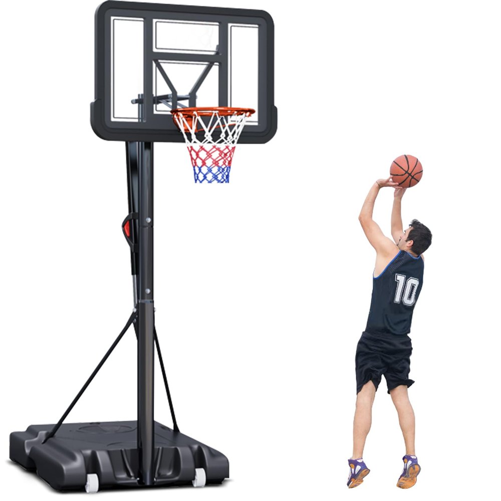Portable Basketball Hoop,5.5-10FT Height Adjustable Outdoor Basketball Hoop Goal with 44 Inch Impact Backboard and Portable Wheels for Youth Adults Play in Backyard/Courts/Indoor