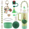 Christmas Accessories Set for Stanley Cup,Water Bottle Handle Strap, Siliocne Boot, Cute Straw Cover, Xmas Charms, Straw Topper for Stanley Cup 40oz & 30oz Tumbler 8 Pcs (Green) view 1