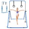 Anwick Expandable Gymnastics Bar for Kids, Folding Training Kip Bar, Adjustable Height, Gymnastics Horizontal Bars Equipment with Rings for Home, Indoor Gym (Blue)