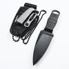 Survival MINI Pocket Knife, Full Tang Tactical Fixed Blade w/Kydex Sheath Necklace, Good for Camping Hiking, Fishing Hunting, Black view 1