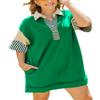 chouyatou Women's Summer V-Neck Polo Collared Mini Dress Loose Casual Striped Splicing T-Shirt Dress (Medium, Green) view 1