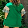 chouyatou Women's Summer V-Neck Polo Collared Mini Dress Loose Casual Striped Splicing T-Shirt Dress (Medium, Green) view 4