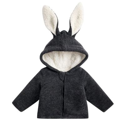 Unisex Baby Toddler Boys Girls Sherpa Fleece-Lined Zip Up Jacket Bunny Ear Hoodie Sweater (Dark Gray, 18-24 Months)