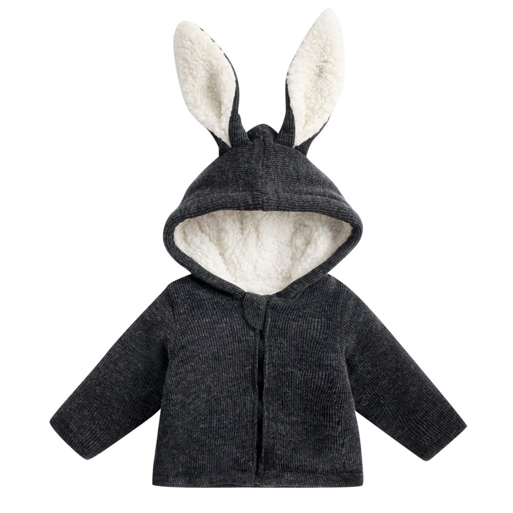 Unisex Baby Toddler Boys Girls Sherpa Fleece-Lined Zip Up Jacket Bunny Ear Hoodie Sweater (Dark Gray, 18-24 Months)