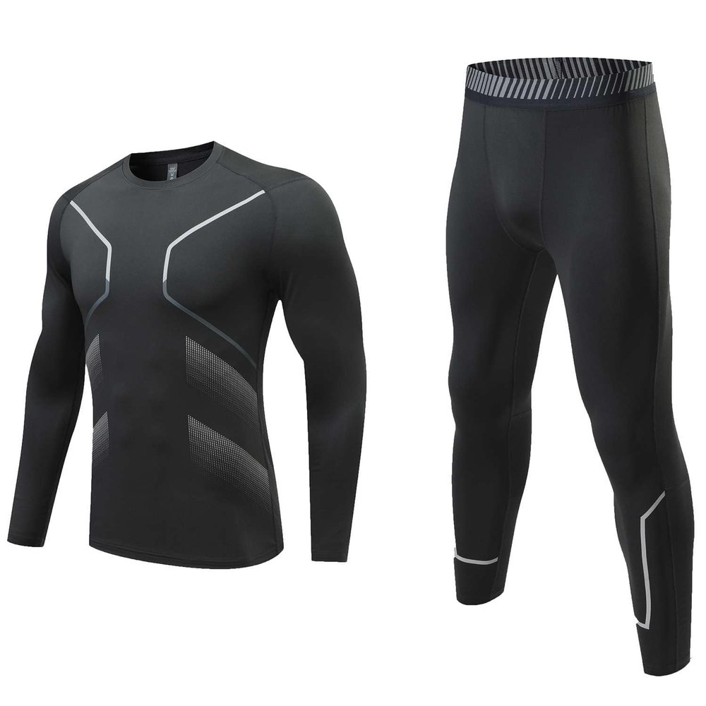 Echinodon Kids Base Layer Sets Boys Compression Athletic Underwear Sports Shirt Tights Top & Bottom Set Black D 22