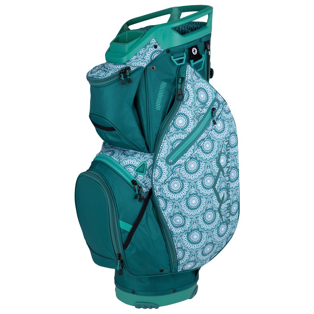 Sun Mountain Women's Stellar Lightweight Cart Golf Bag 14-Way Top - 11 Pockets, Single Strap System, Push-Electric-Riding Cart Compatible Compression Base, 2025 Model - Teal-Slushy-Lace