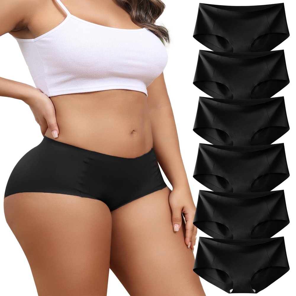 LEVAO 6 Pack Black Womens High Waisted Underwear Seamless Briefs Full Coverage Silk Invisible Stretch Panties Hipster S-2XL