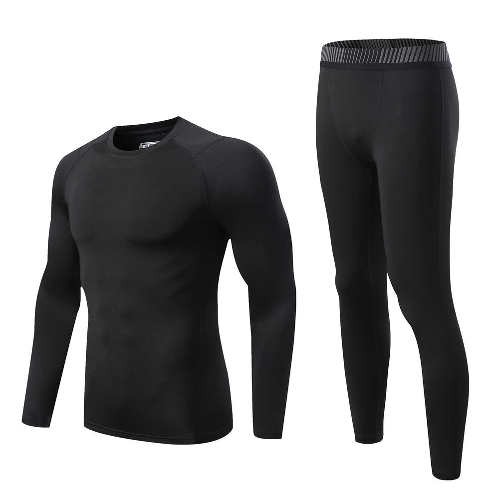 Echinodon Kids Base Layer Set Boys Compression Underwear Athletic Shirt Tights Top & Bottom Sports Set Black 22
