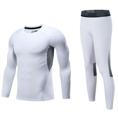Echinodon Kids Base Layer Set Boys Compression Underwear Athletic Shirt Tights Top & Bottom Sports Set White XL