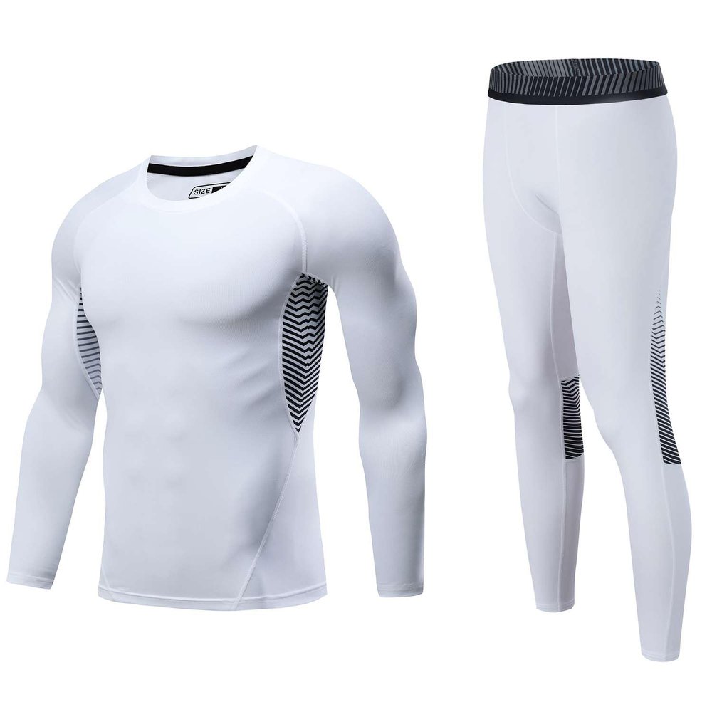 Echinodon Kids Base Layer Set Boys Compression Underwear Athletic Shirt Tights Top & Bottom Sports Set White XL