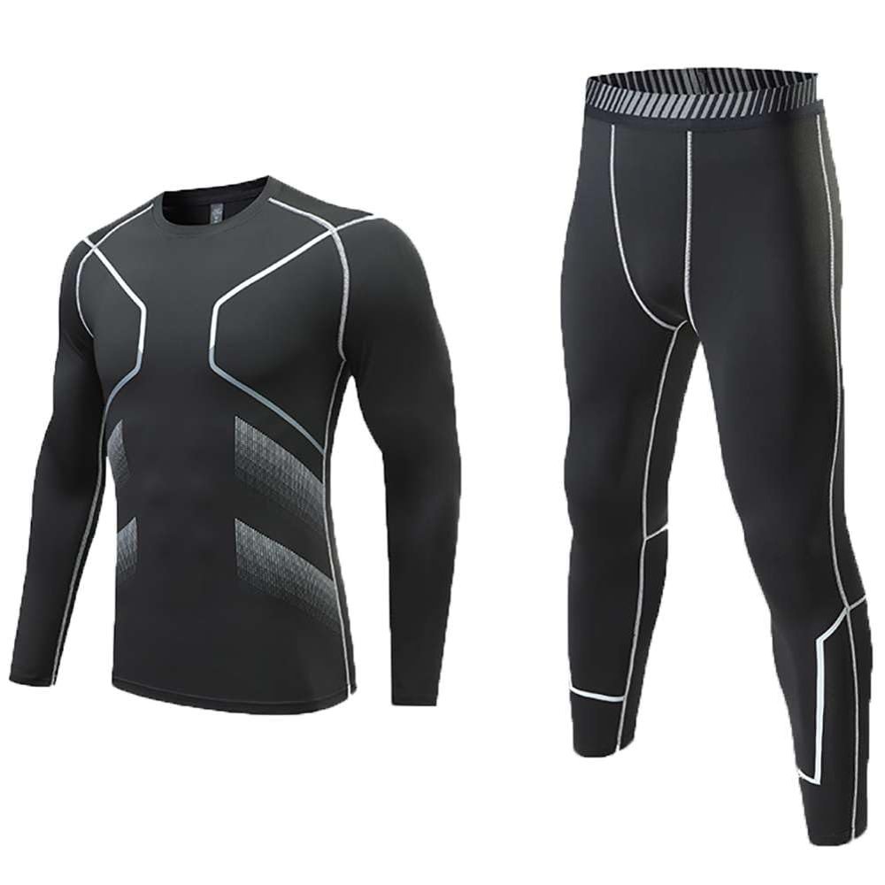 Echinodon Kids Base Layer Sets Boys Compression Athletic Underwear Sports Shirt Tights Top & Bottom Set Grey 22