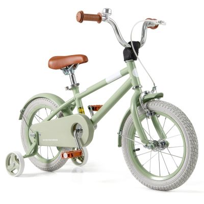 BABY JOY Kids Bike, 14 Inch Sport Style Children's Bicycle with Vivid Color, Training Wheels, Adjustable Handlebar & Saddle, Handbrake & Coaster Brake, Boys Girls Bike for 3-5 Years Old (Lawngreen)