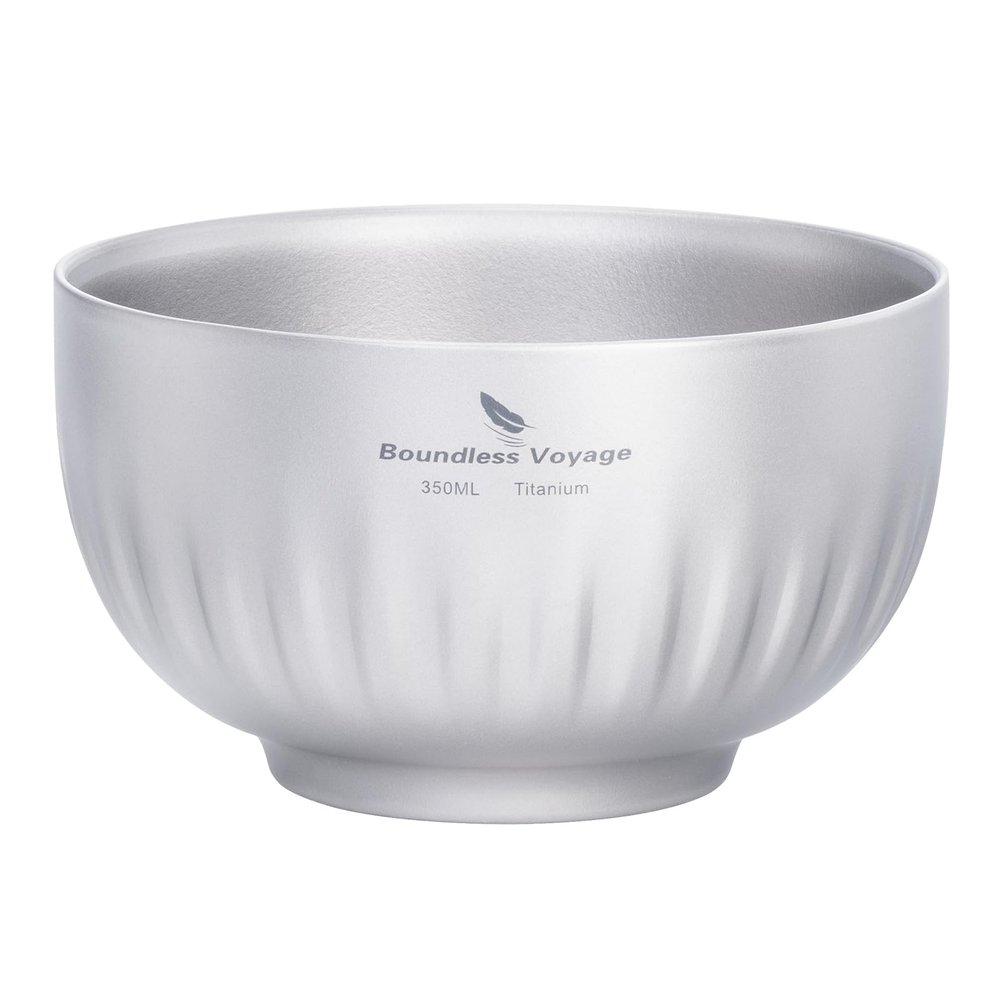 iBasingo 350ml Titanium Camping Bowl Double Wall Insulated Soup Bowl Ultralight Durable Portable Oatmeal, Rice, Food Tableware for Outdoor Backpacking, Hiking, Travel Ti1164T