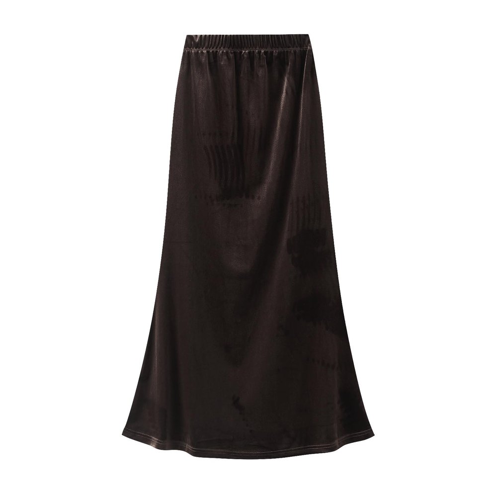 Beeblily Womens Winter Velvet Elegant Long Skirt Stretch High Waist Maxi Skirt Brown L