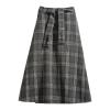 ebossy Women's Vintage Plaid Skirt Stretch High Waist Tie Front A-line Pleated Long Skirt with Pockets (XL, Grey) view 1