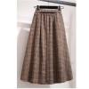 ebossy Women's Vintage Plaid Skirt Stretch High Waist Tie Front A-line Pleated Long Skirt with Pockets (XL, Grey) view 2