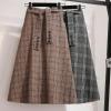 ebossy Women's Vintage Plaid Skirt Stretch High Waist Tie Front A-line Pleated Long Skirt with Pockets (XL, Grey) view 3