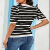 Dokotoo Shirts for Women 2026 Fashion Spring Summer Knit Top Short Puffer Sleeve Sweater Business Casual Outfits Collared T Shirts V Neck Blouses Old Money Clothes Black and White Stripes Shirts S view 2