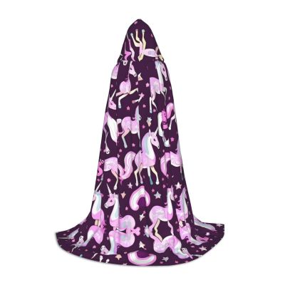 NOUZU Unicorns Pink Print Hooded Cape,Robe-Hooded Cap Cloak,Unisex Hooded Cloak For Halloween Cosplay Costumes