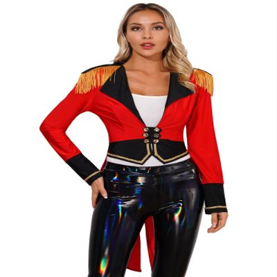 Alvivi Women's Ring Master Tailcoat Circus Lion Tamer Cosplay Outfit Magician Classic Blazer Costume Red 3X-Large
