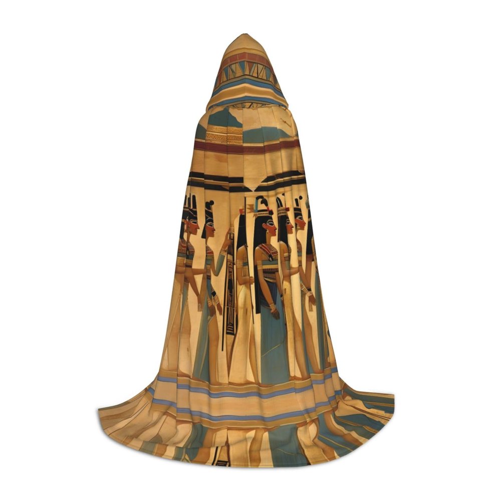NOUZU Women In Ancient Egypt Print Hooded Cape,Robe-Hooded Cap Cloak,Unisex Hooded Cloak For Halloween Cosplay Costumes