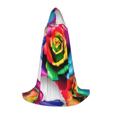 NOUZU Rainbow Rose Flower Print Hooded Cape,Robe-Hooded Cap Cloak,Unisex Hooded Cloak For Halloween Cosplay Costumes
