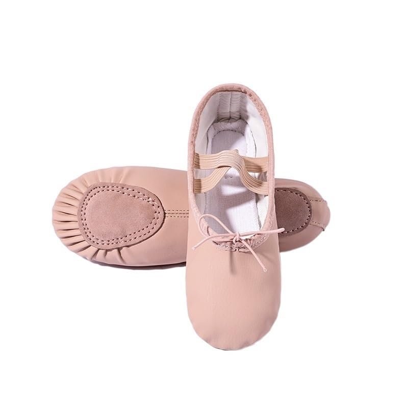 HDNSAUD Ballet Shoes Children Gymnastics Dance Shoes Girls Soft Sole Adult Folk Dance Beginners PU Leather Pink Ballet Training Shoes for Women Dance Shoes(Lace Up Split Sole,43)