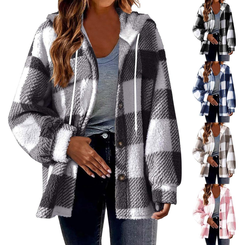 bawilom Womens Button Down Hoodies Fleece Lined Coats Soft Comfy Warm Cardigan Sweaters Plus Size Sherpa Jackets Outerwear