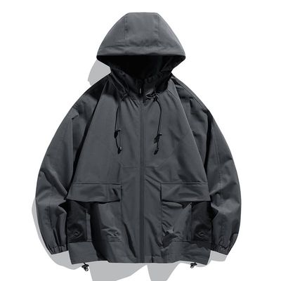 RICK TOP ONE Men's Outdoor Hooded Windbreaker Work Style for Hiking and Mountaineering (US, Alpha, X-Large, Regular, Regular, Dark grey)