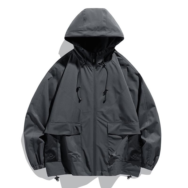 RICK TOP ONE Men's Outdoor Hooded Windbreaker Work Style for Hiking and Mountaineering (US, Alpha, X-Large, Regular, Regular, Dark grey)