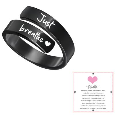 LKingel Just Breathe Rings for Women 304 Stainless Steel Inspirational Jewelry Rings Spiral Healing Rings Adjustable Love Lotus Just Breathe Ring Inspirational & Heartfelt Rings (Heart, Black)