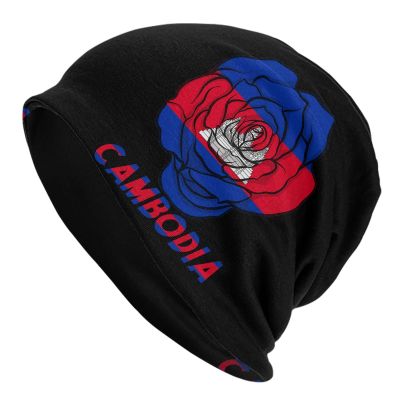 Cambodian Flag Roses Fashion Beanie Slouchy for Men Women Cartoon Skull Cap Winter Warm Hat