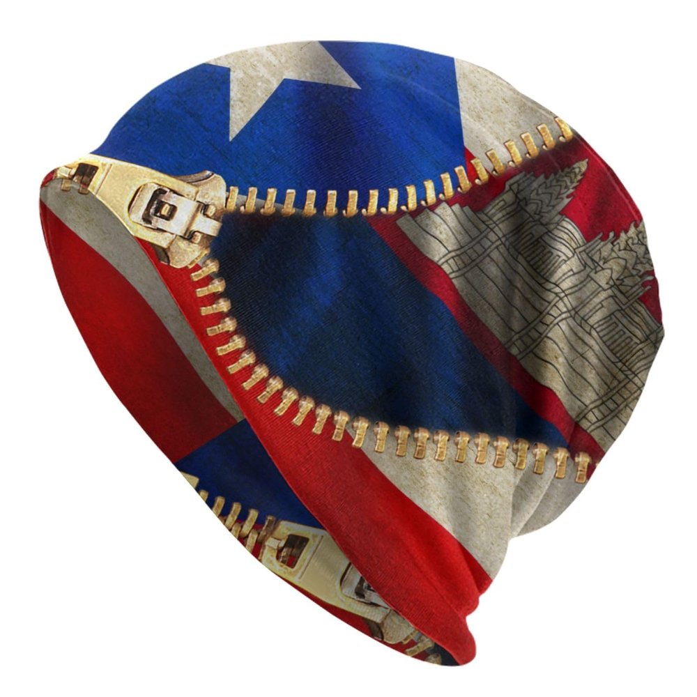Porto Rico Flag and Cambodian Flag Fashion Beanie Slouchy for Men Women Cartoon Skull Cap Winter Warm Hat