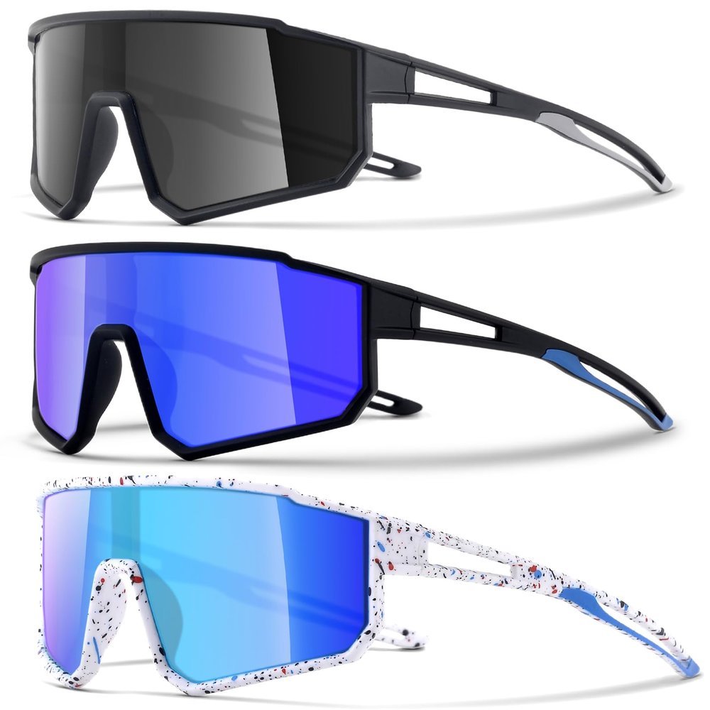 CMBJJU 3PACK Kids Sunglasses,Youth Baseball Glasses,Cycling Goggles for 6-14 Boys Girls,UV400 Protection (3pcs-Black+Black Blue+White Blue-K03)