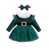 BeQeuewll Baby Girl Christmas Outfit Red Green Dress Long Sleeve Velvet Party Tulle Dress Toddler Christmas Clothes Winter (Candy Cane Green, 3-6 Months) view 1