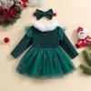 BeQeuewll Baby Girl Christmas Outfit Red Green Dress Long Sleeve Velvet Party Tulle Dress Toddler Christmas Clothes Winter (Candy Cane Green, 3-6 Months) view 3