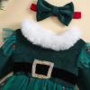 BeQeuewll Baby Girl Christmas Outfit Red Green Dress Long Sleeve Velvet Party Tulle Dress Toddler Christmas Clothes Winter (Candy Cane Green, 3-6 Months) view 4