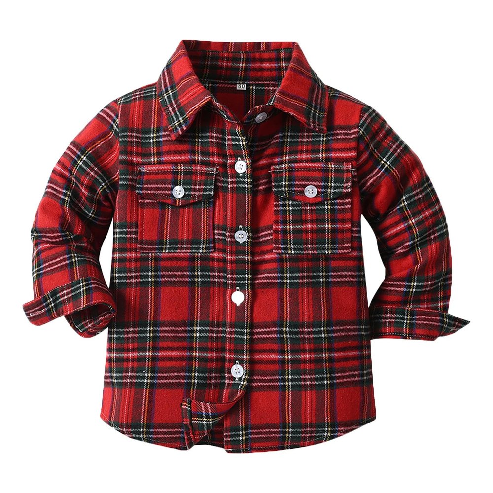 Kids Toddler Flannel Shirt Jacket Plaid Long Sleeve Lapel Button Down Shacket Baby Boy Girl Fall Shirt (Red, 9-10 Years)