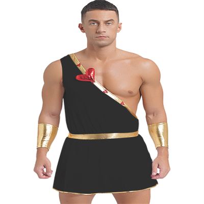 YOOJOO Men's Valentine's Cupid Costume One Shoulder Romper Jumpsuit for Roman God of Desire Halloween Dress Up Black Large
