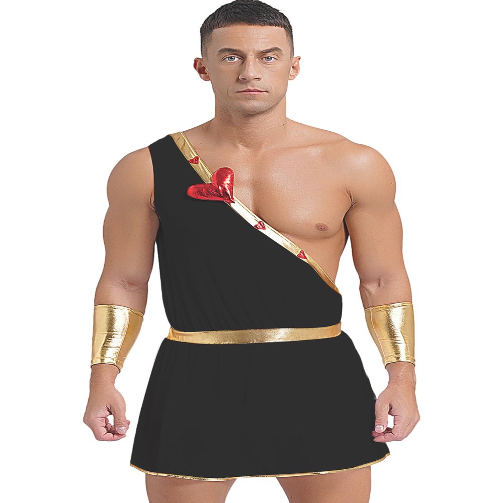 YOOJOO Men's Valentine's Cupid Costume One Shoulder Romper Jumpsuit for Roman God of Desire Halloween Dress Up Black Large